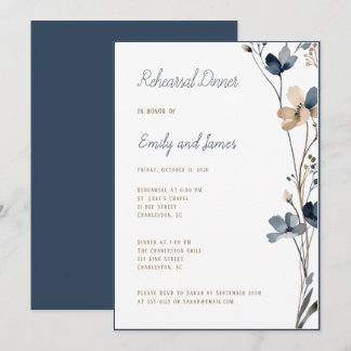 Invitación Dinner Dusty Blue Beige Botanical Modern Wedding