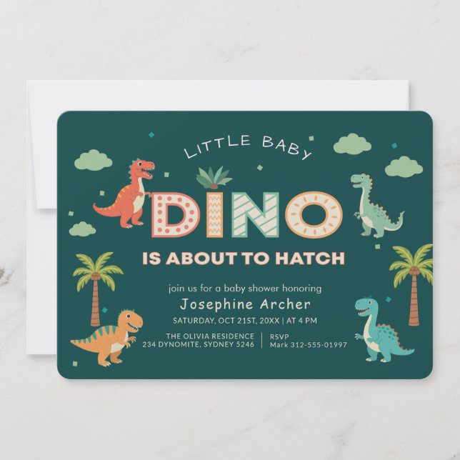 Invitación Dino a punto de eclosionar Fiesta de bebé de dinos (Anverso)
