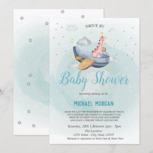 Invitación Dino Airplane Drive Por Baby Shower