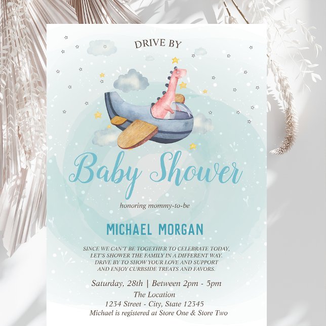 Invitación Dino Airplane Drive Por Baby Shower (Subido por el creador)