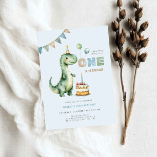 Invitación Dino Azul Cumple Un Año, Primera Fiesta de Cumplea