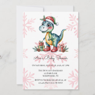 Invitación Dino Azul de Navidad y Niño con Regalos Shower de
