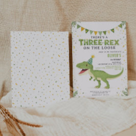 Invitación Dino Birthday Three-Rex Boy Invitation