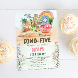 Invitación Dino-Cinco Chicas de dinosaurios Fiesta de cumplea