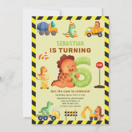 Invitación Dino Crew 6 Dinosaurio de Construcción de Cumpleañ