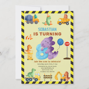Invitación Dino Crew 8Aniversario de la Construcción Dinosaur