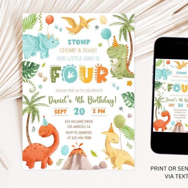 Invitación Dino Cuatro Cuarto Partido de Cumpleaños TRex (Subido por el creador)