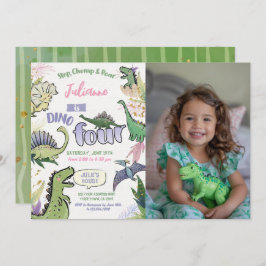 Invitación Dino Cuatro Cumpleaños del Fiesta Temático Dinosau