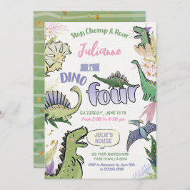 Invitación Dino Cuatro Cumpleaños del Fiesta Temático Dinosau