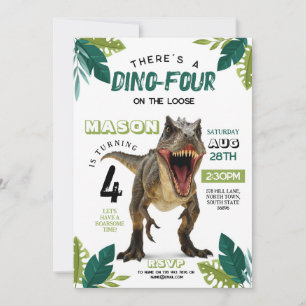 Invitación Dino Cuatro Cumpleaños Dinosaurio Roar T-Rex 4