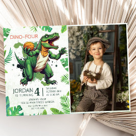 Invitación Dino-Cuatro de Dinosaurio Foto Fiesta