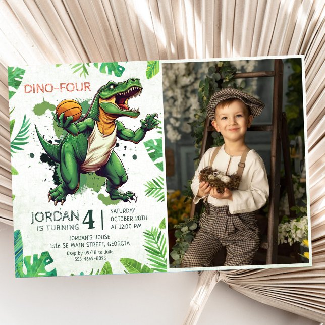Invitación Dino-Cuatro de Dinosaurio Foto Fiesta (Subido por el creador)