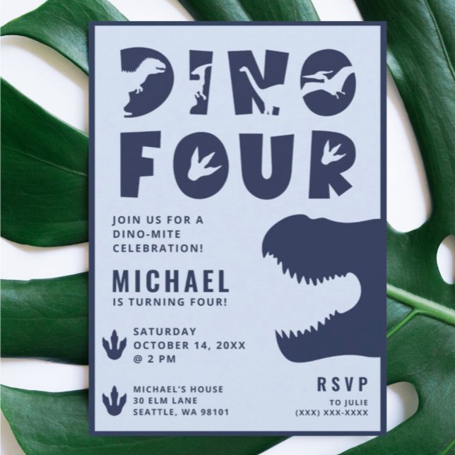 Invitación Dino Cuatro Dinosaurios Azules Cuarto Fiesta de Cu (Subido por el creador)