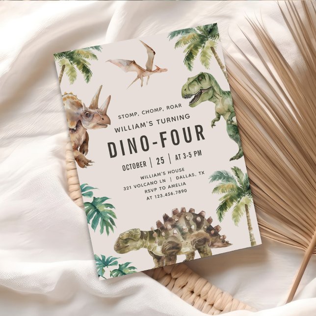 Invitación Dino-Cuatro Dinosaurios Cuarto Cumpleaños (Subido por el creador)