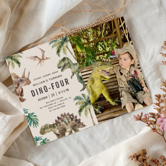 Invitación Dino-Cuatro Dinosaurios foto de cumpleaños (Subido por el creador)