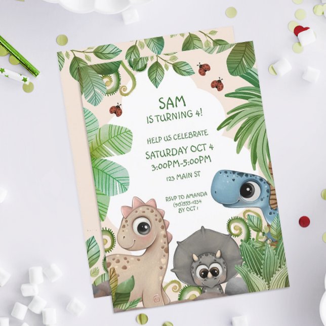 Invitación Dino de cumpleaños de los niños de Dinosaurios (Dinosaur Birthday Party Invitations)