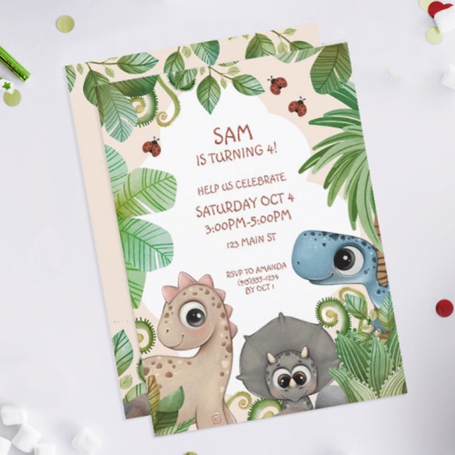 Invitación Dino de cumpleaños de los niños de Dinosaurios (Dinosaur Birthday Party Invitation)