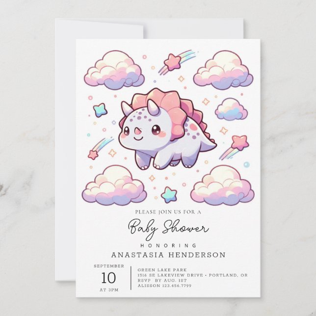 Invitación Dino Elegant Dinosaur Baby Shower (Anverso)