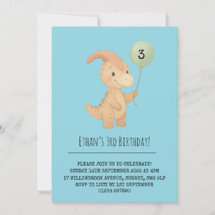 Invitación Dino Feliz con Cresta Curvada y Cumpleaños en Glob