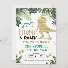 Invitación Dino Fiesta Boy Gold Dinosaur Cumpleaños