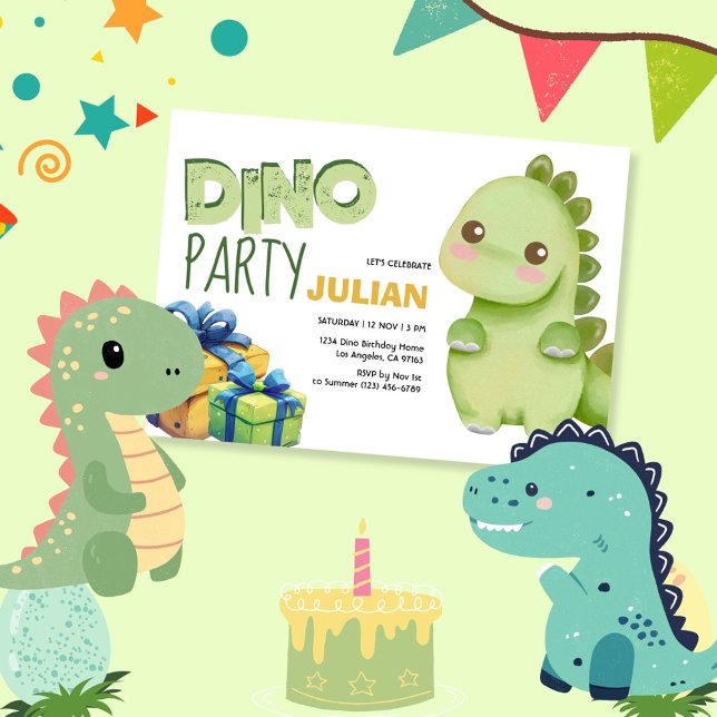 Invitación Dino Fiesta Cute Dinosaurio Cumpleaños (Subido por el creador)