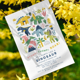 Invitación Dino Fiesta Cute Dinosaurios Modernos Primer cumpl