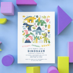 Invitación Dino Fiesta Cute Dinosaurios Modernos Segundo cump