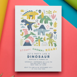 Invitación Dino Fiesta Cute Dinosaurios Modernos Sexto Cumple