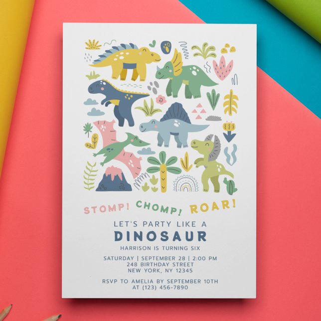 Invitación Dino Fiesta Cute Dinosaurios Modernos Sexto Cumple (Subido por el creador)