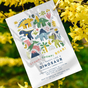 Invitación Dino Fiesta Cute dinosaurios modernos Tercer cumpl