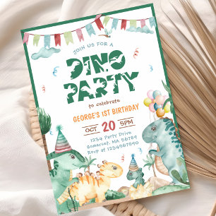 Invitación Dino Fiesta Cute Dinosaurios Primer Cumpleaños
