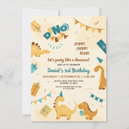 Invitación Dino Fiesta. Cute Dinosaurios Tercer Cumpleaños