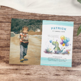 Invitación Dino Fiesta Cute Watercolor Boy Nacimiento Azul
