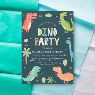 Invitación Dino Fiesta   Dinosaurios Cutos Primer Cumpleaños