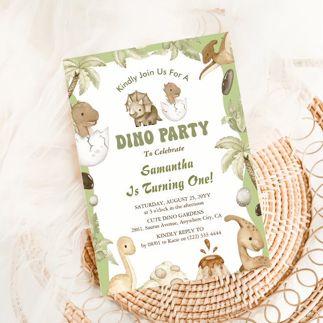 Invitación Dino Fiesta | Dinosaurios Cutos Primer Cumpleaños (Subido por el creador)