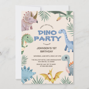 Invitación Dino Fiesta   Dinosaurios Cutos Primer Invitat de 