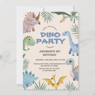 Invitación Dino Fiesta | Dinosaurios Cutos Primer Invitat de