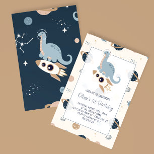 Invitación Dino Fiesta Dinosaurios Espacio Exterior Cumpleaño