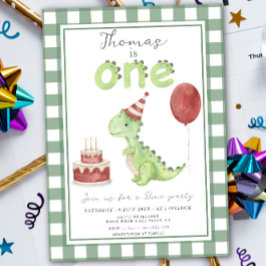 Invitación Dino Fiesta | Primer cumpleaños de Cute Dinosaur