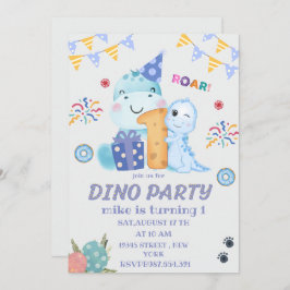 Invitación Dino Fiesta primer cumpleaños lindos dinosaurios