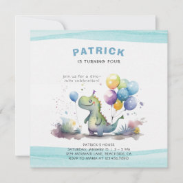 Invitación Dino Fiesta Watercolor Boy Nacimiento Azul
