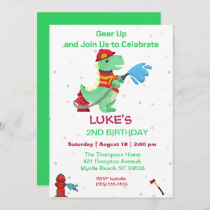 Invitación Dino Fireman Kids Segundo Fiesta de Cumpleaños