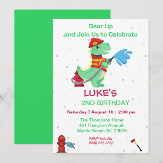 Invitación Dino Fireman Kids Segundo Fiesta de Cumpleaños