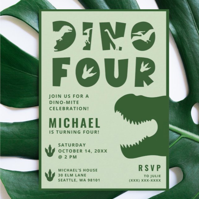 Invitación Dino Four Green Dinosaur 4º Fiesta de cumpleaños (Subido por el creador)