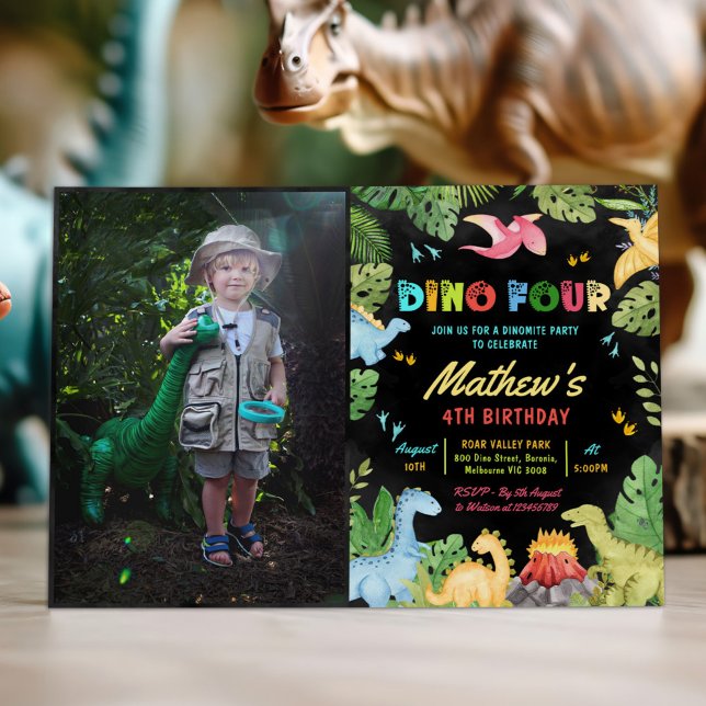 Invitación Dino Four T-Rex Dinosaur 4ª foto Fiesta de cumplea (Subido por el creador)