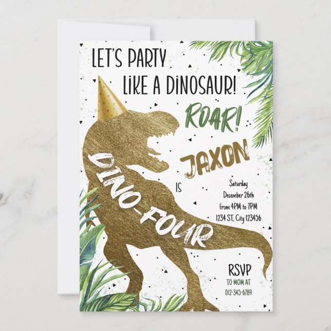 Invitación Dino Four T-Rex Dinosaur 4º Fiesta de cumpleaños (Anverso)