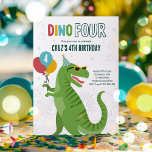 Invitación Dino Four T-Rex Dinosaur 4º Fiesta de cumpleaños<br><div class="desc">¡Fiesta de T-Rex! Viaje en el tiempo con nuestra bonita colección de dinosaurios, diseñada para hacer que su pequeño cumpleaños se vuelva ruidoso! Sumérjase en el espacio fiesta con nuestra cuidada decoración fiesta, donde cada detalle refleja el espíritu de una aventura prehistórica. Desde la decoración ruidosa hasta los favores prehistóricos...</div>