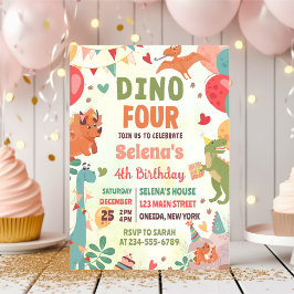 Invitación Dino FOUR T-Rex Dinosaurio cuarto Fiesta de cumple