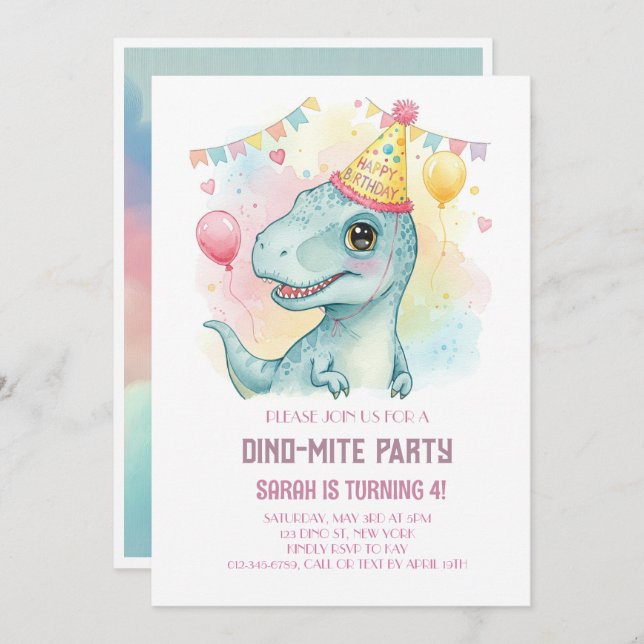 INVITACIÓN DINO-MITE CUMPLEAÑOS (Anverso / Reverso)