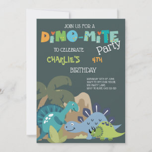 Invitación Dino-Mite de Dinosaurio Cute